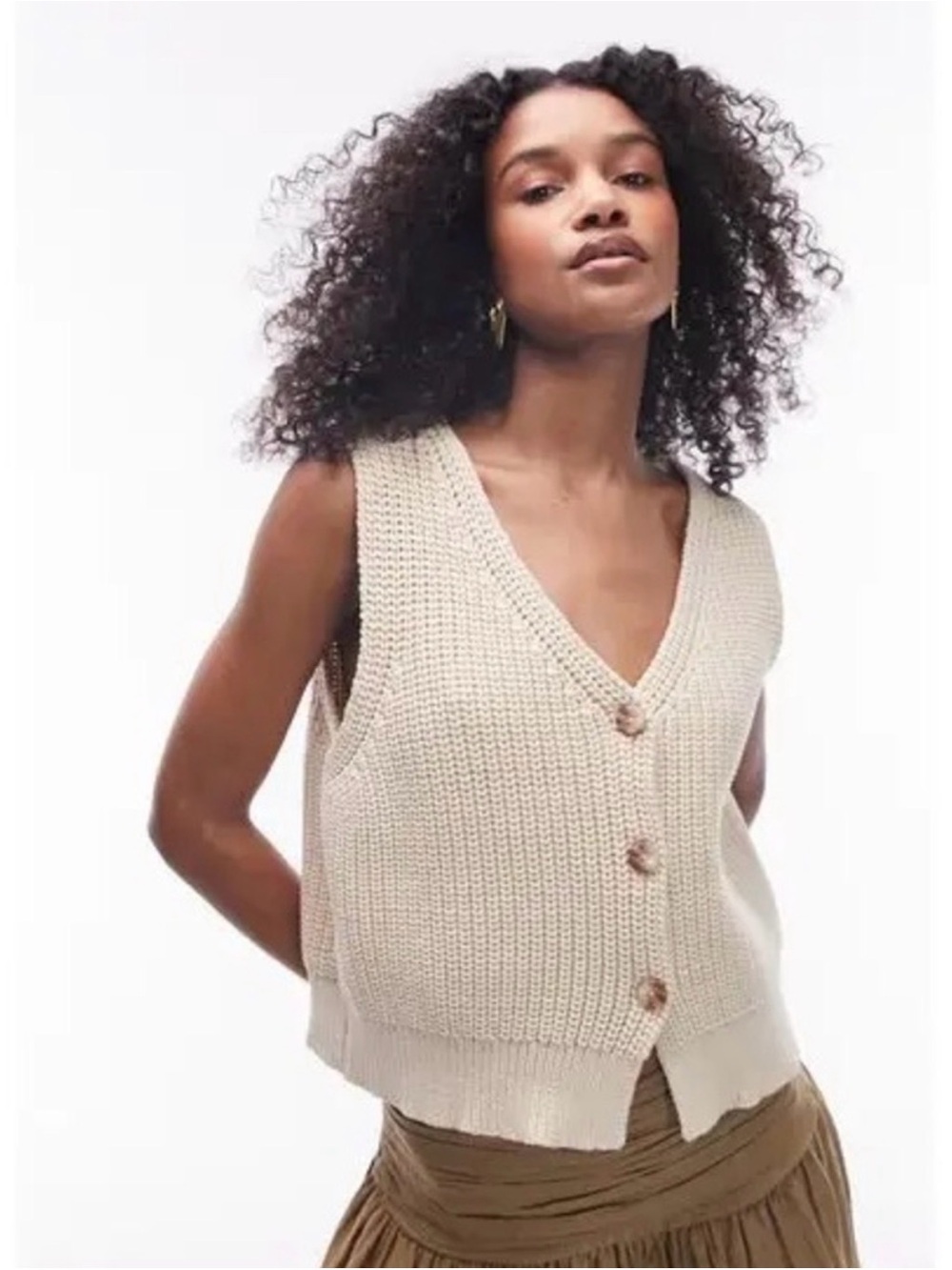 NWOT Topshop Sleeveless V-Neck Knit Vest in Cream size M US8-10